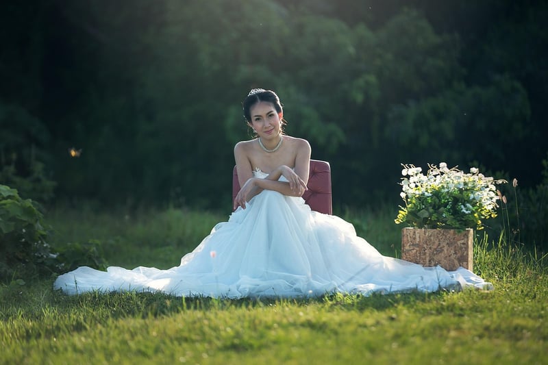Bride in forest wedding gown